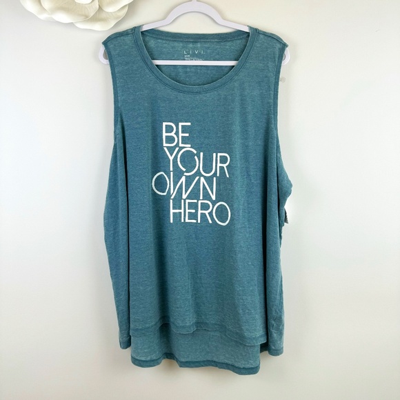 LIVI for LANE BRYANT Sleeveless Teal T Shirt Top Open Back Flap / Plus 26 - 28 - Picture 1 of 16